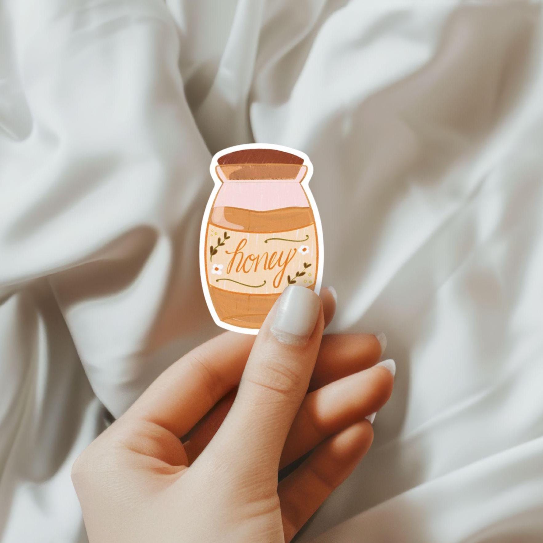 Rustic Honey Jar Sticker Cute Illustrated Honey Pot Decal Aesthetic Cottagecore Waterproof Sticker for Laptop Water Bottle Scrapbook ST076