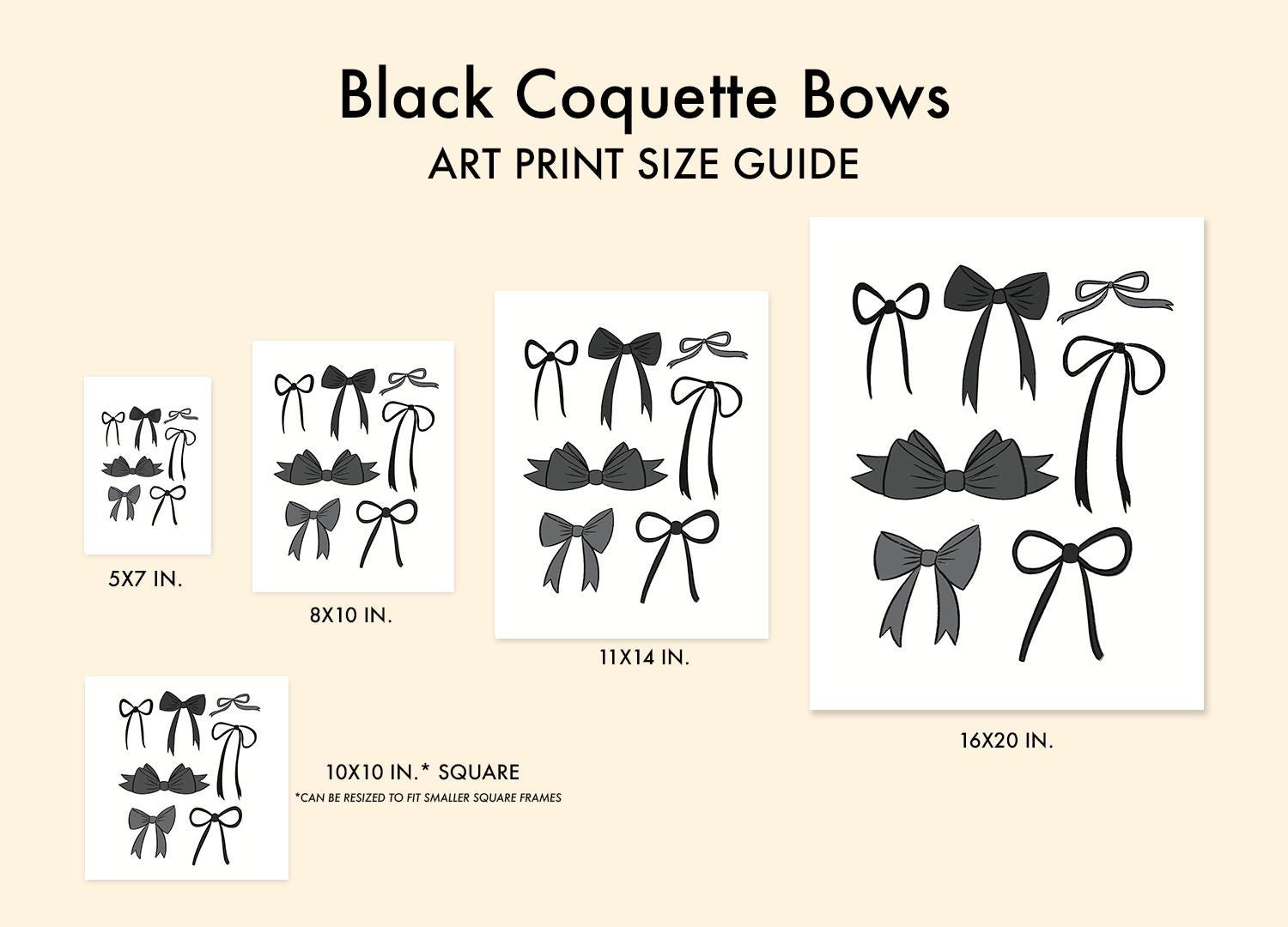 Black Coquette Bows Instant Download Art Print Original Illustrations of Assortment of Bows for Moody Goth Feminine Apartment Aesthetic DIY
