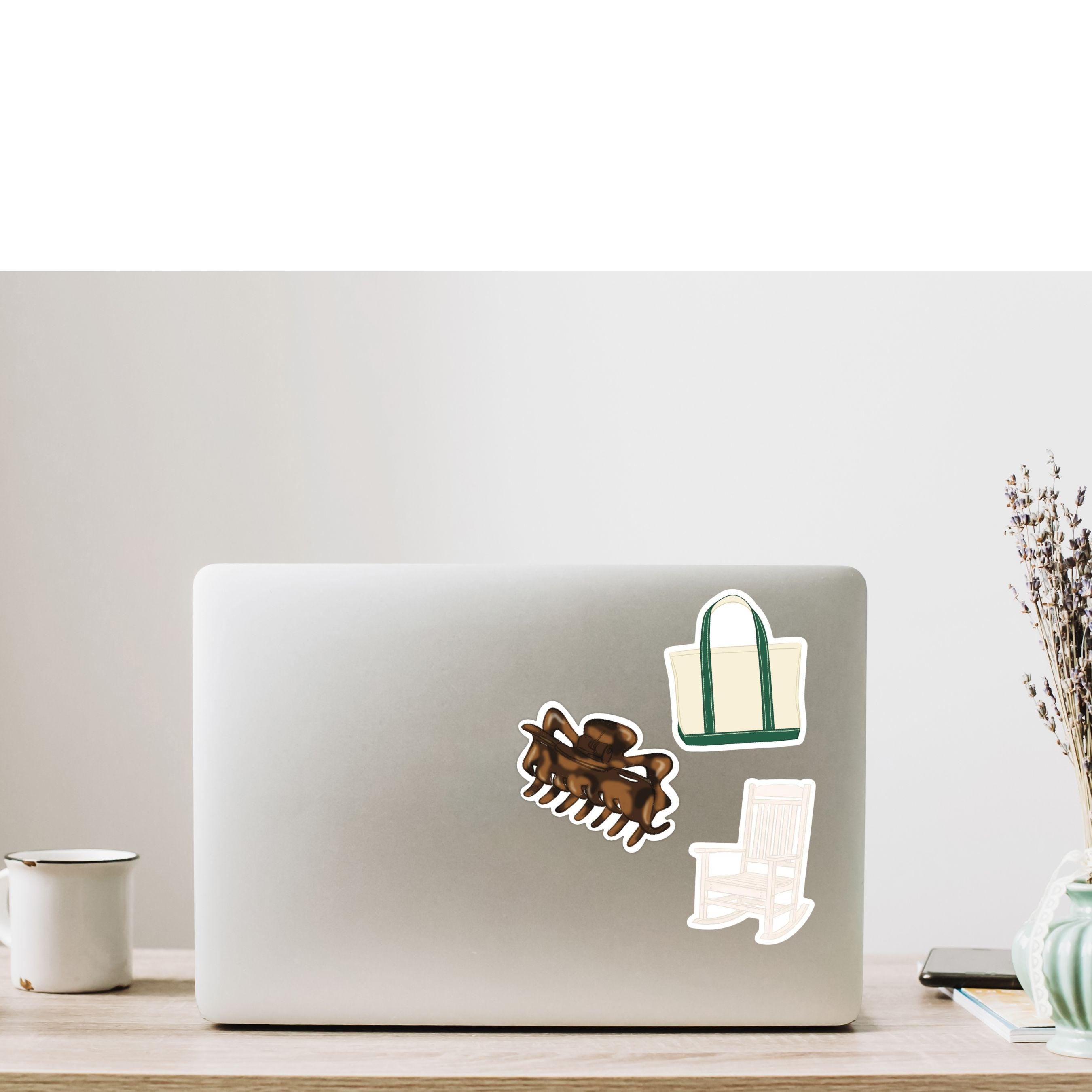 Bachelorette Party Favor Sticker Bundle Tortoise Shell Claw Clip Canvas Tote Bag Rocking Chair Illustrated Decal for Journal Scrapbooking