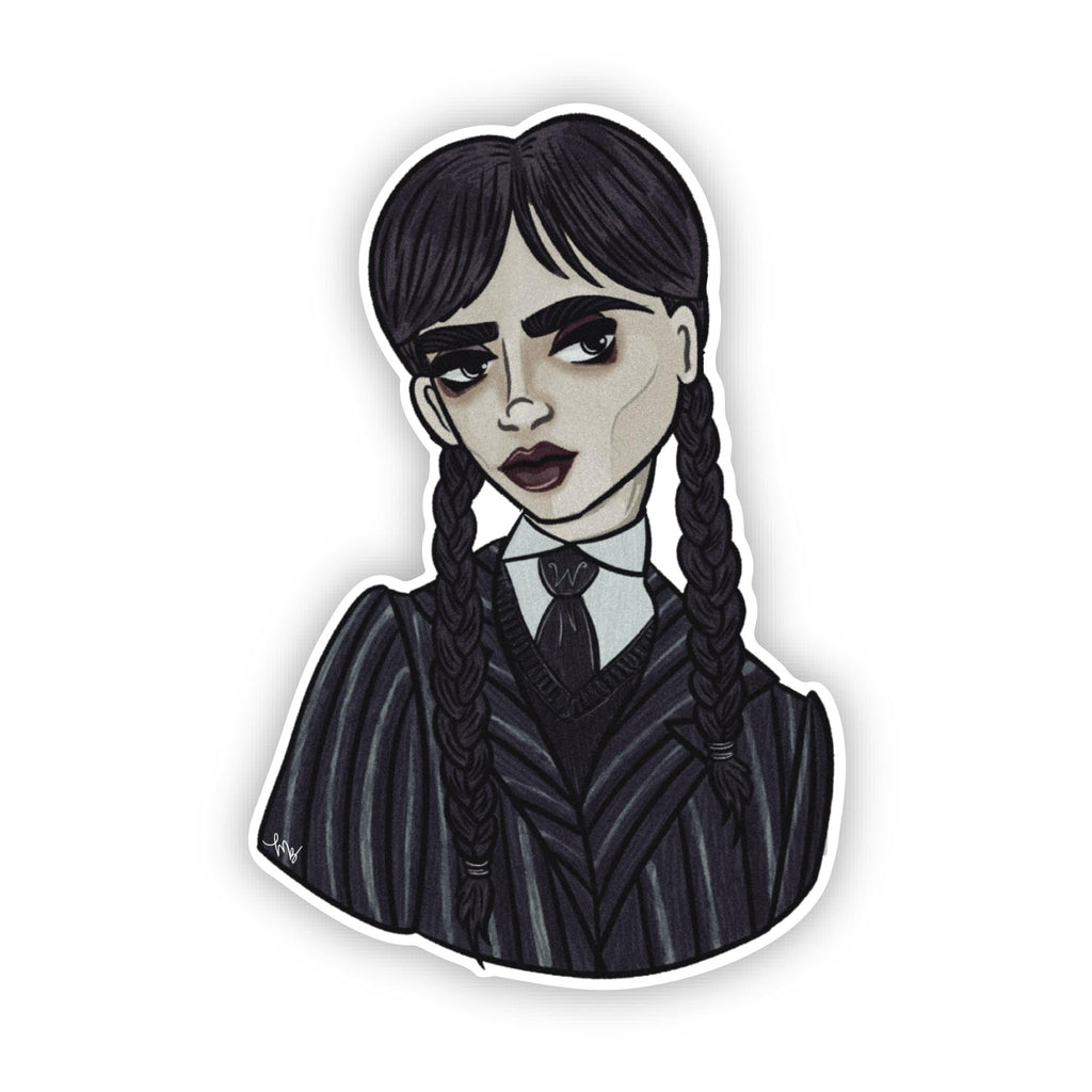 Gothic Girl With Pigtails Moody Kooky and Altogether Spooky Portrait Gift Idea for Wednesday Fans Illustration Decal for Laptop Kindle ST135