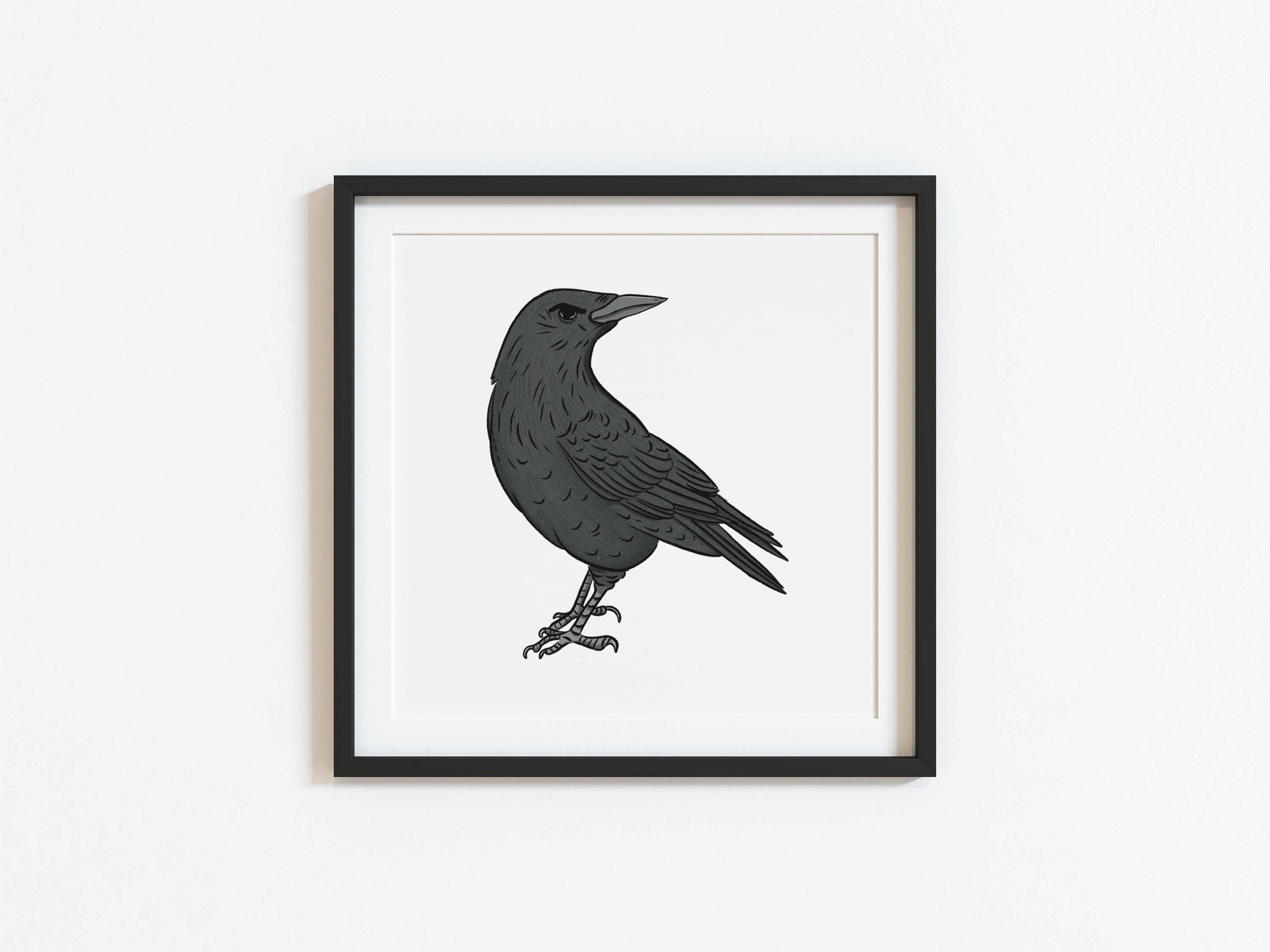 Crow Art Print: Spooky Bird Illustration, Halloween Decor (Digital Download 5x7-16x20in & Square 10x10in