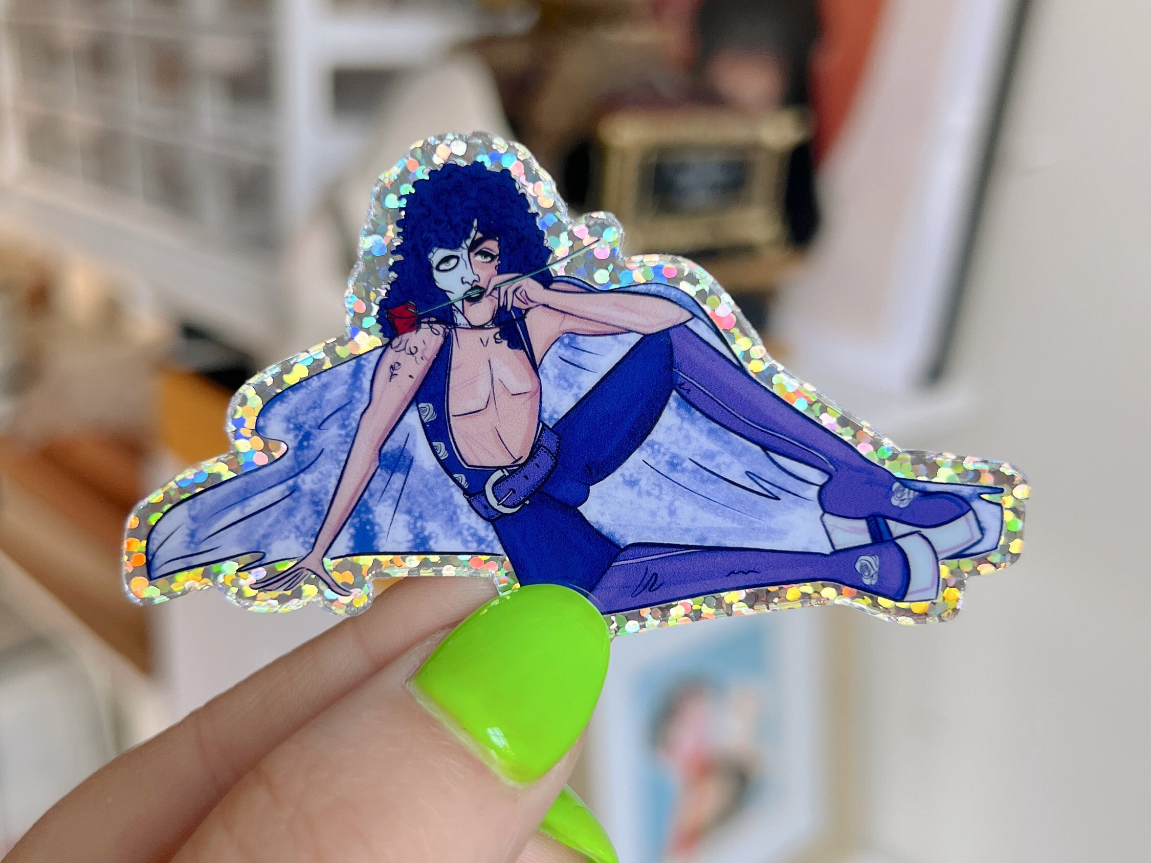 Glam Rock Phantom of the Opera Hair Band 80s metal rock and roll glam rock platform cape glitter hologram glossy purple Sticker Decal ST077