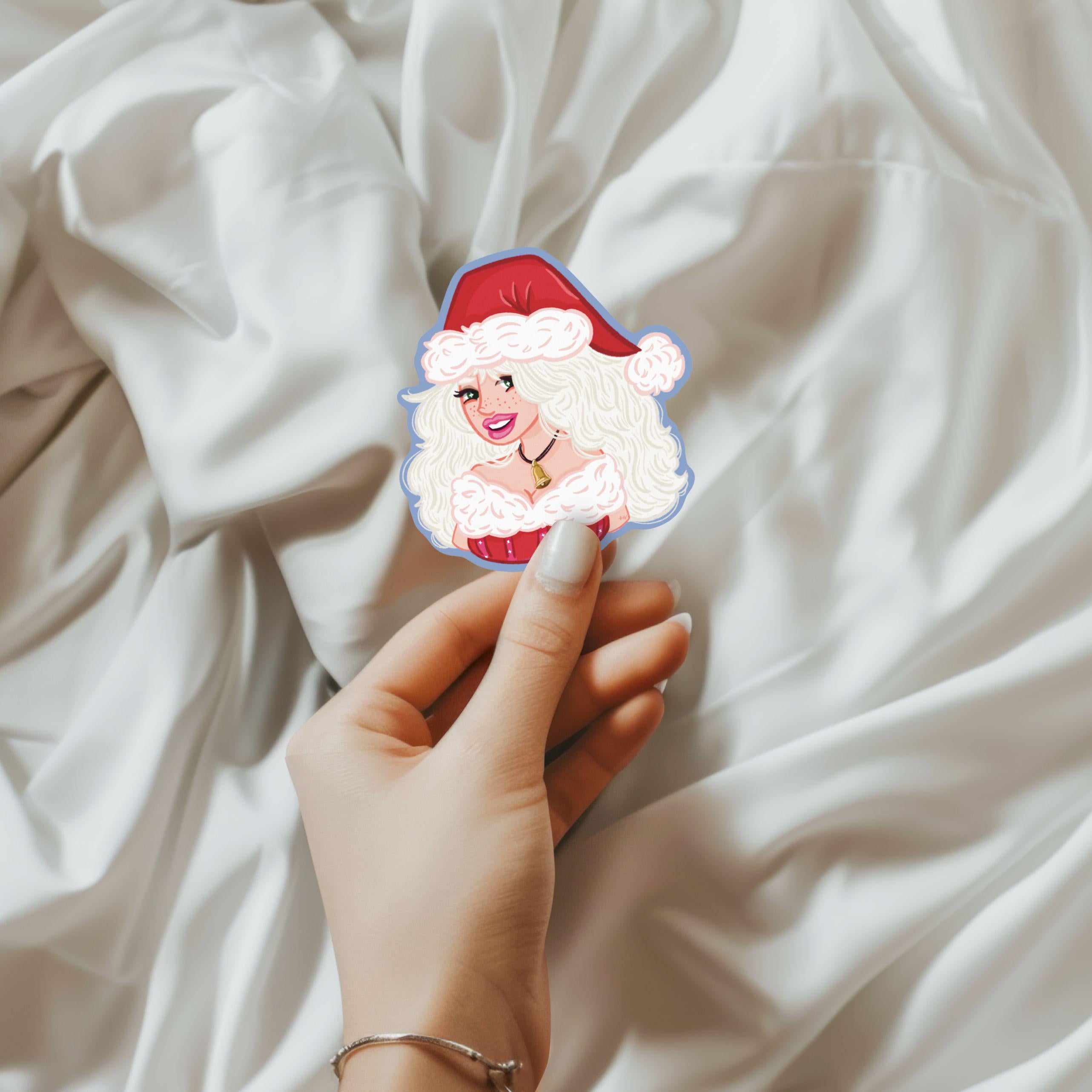 Santa Baby Christmas Pin-Up Girl Sticker | Holiday Illustration | Retro Holiday Aesthetic | Feminine Festive Vinyl Decal