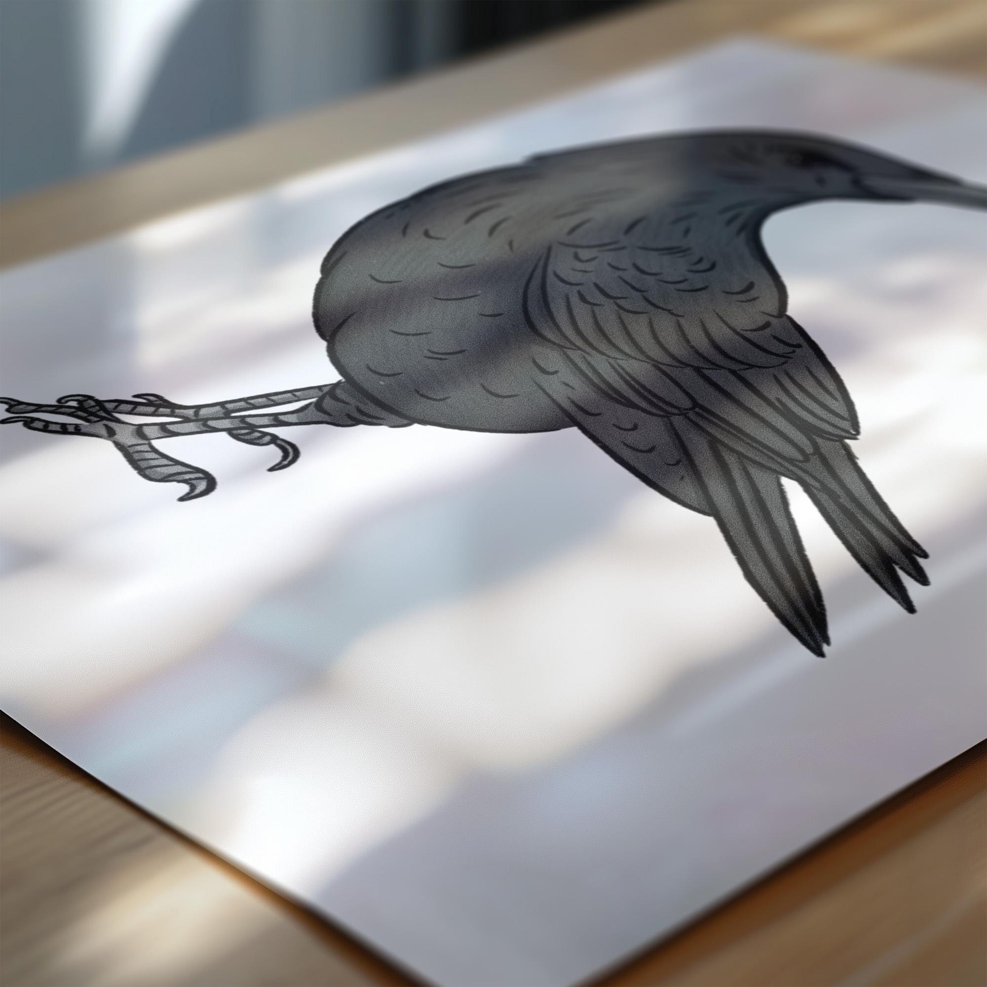 Crow Art Print: Spooky Bird Illustration, Halloween Decor (Digital Download 5x7-16x20in & Square 10x10in